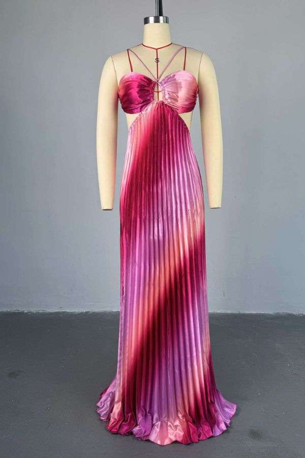 Pleated Cutout Maxi Dress - L, Rose image