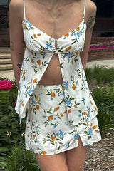 Floral Two-Piece Summer Set with Slit Details - S, White image