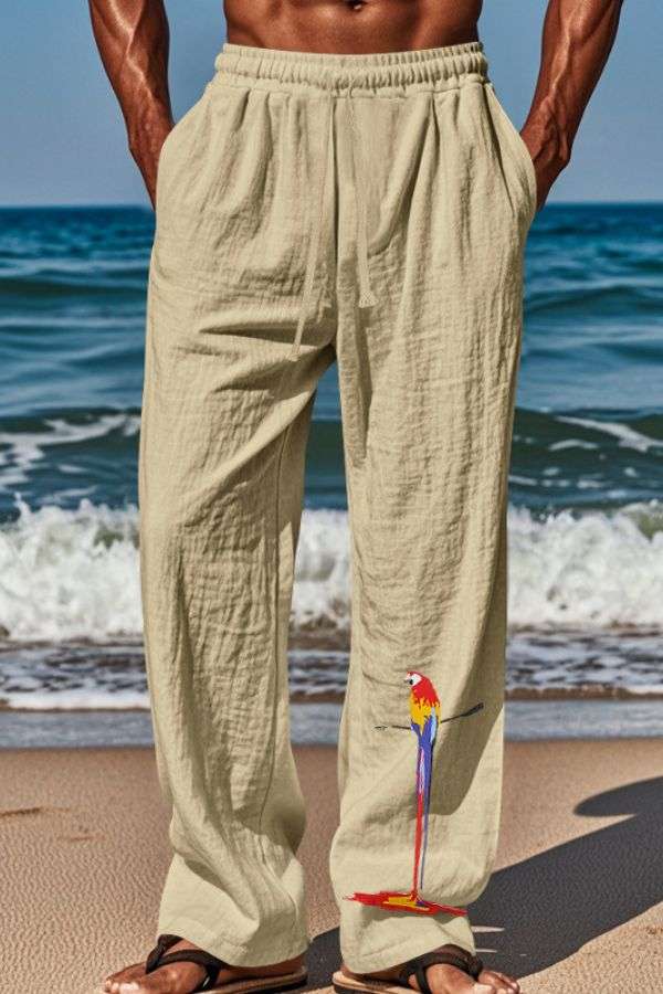 Casual Pants with Exquisite Prints - S, Beige image