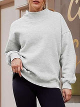 Long-sleeved High Neck Sweatshirt - L, Whitecap Grey image