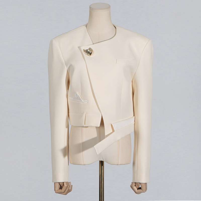 Cropped Collarless Blazer - S, Off-White image