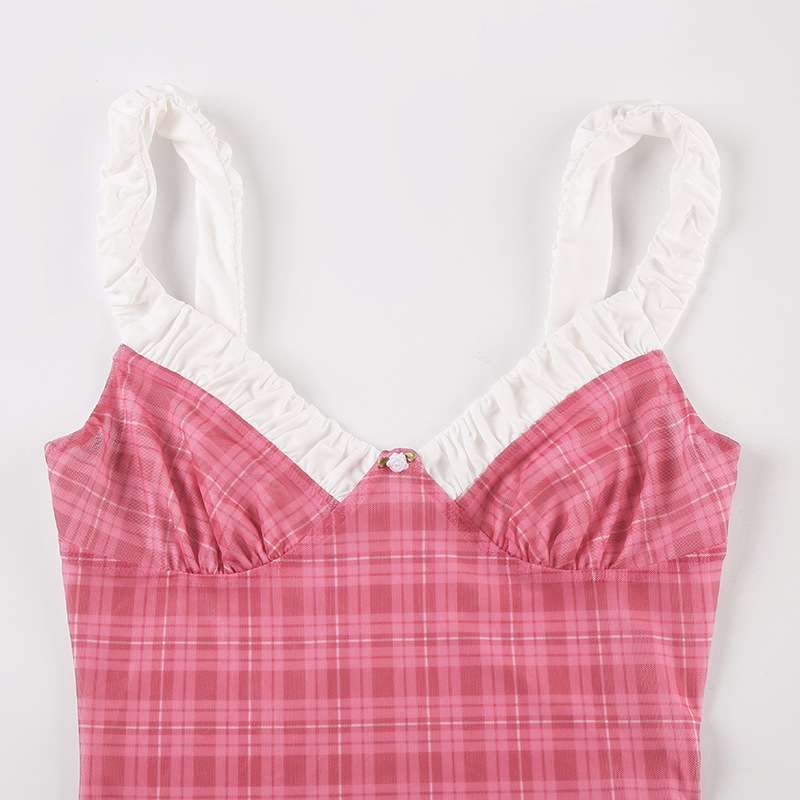 Pink Plaid Sleeveless Pajama Set image 3