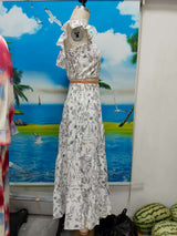 Floral Print Ruffle Crop Top & Maxi Skirt Set image 6