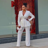 Peplum Suit Set with Cut-Out Details - S, White image