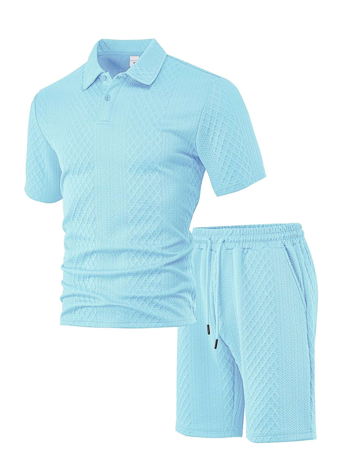 Textured Polo and Shorts Set - L, Sky Blue image