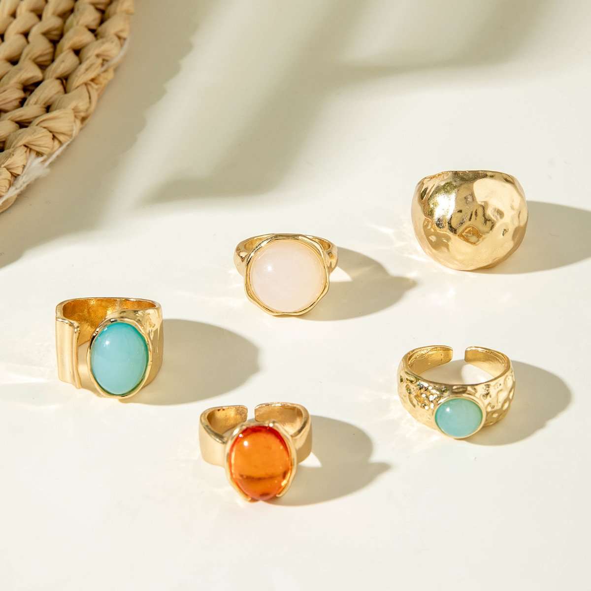Vintage-Inspired Chunky Gemstone Ring Set image 3