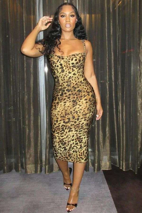 Fierce Leopard Print Midi Bodycon Dress - S, Multi Brown image