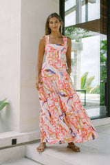 Abstract Sleeveless Maxi Dress - M, Multi Orange image