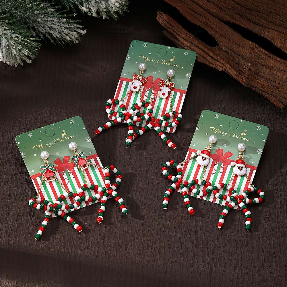 Festive Beaded Bow and Ribbon Earrings image 3