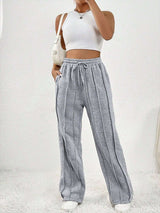 Casual Drawstring Waist Pleated Sweatpants - M, Grey image