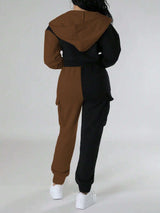 Color Block Cropped Hoodie & Cargo Joggers Set image 7