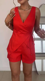 Wrap-Front Top with Shorts - L, Red image