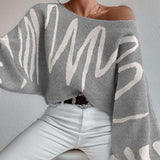 Loose Lantern Sleeve Pullover Sweater - S, Grey image