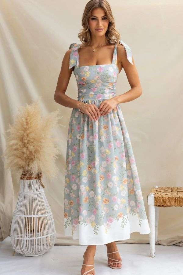 Pastel Bow Strap Midi Dress image 0