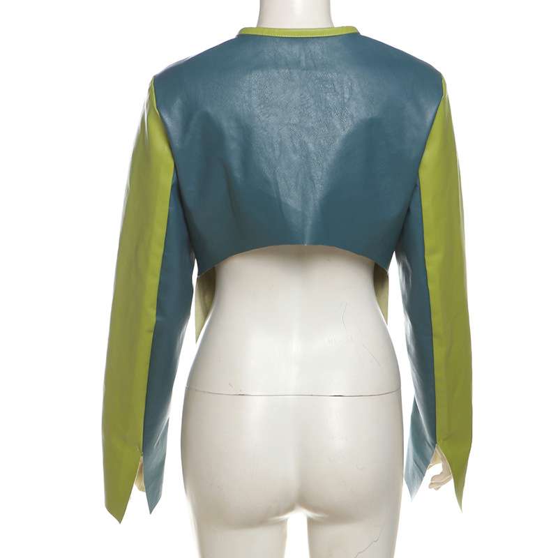 Contrast Color Zipper Cropped Jackets image 4