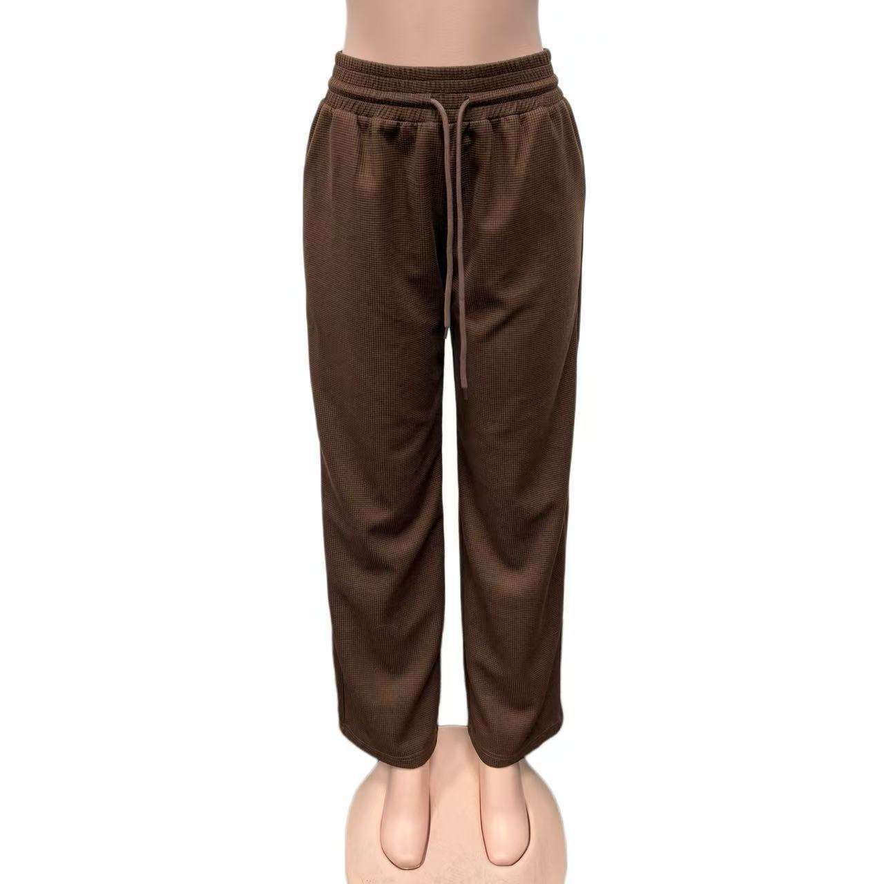 Brown Drawstring Casual Pants image 4
