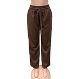 Brown Drawstring Casual Pants image 4