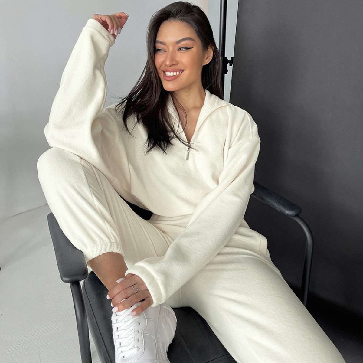 Polo Collar Loose Fit Sweatshirt & Joggers image 0