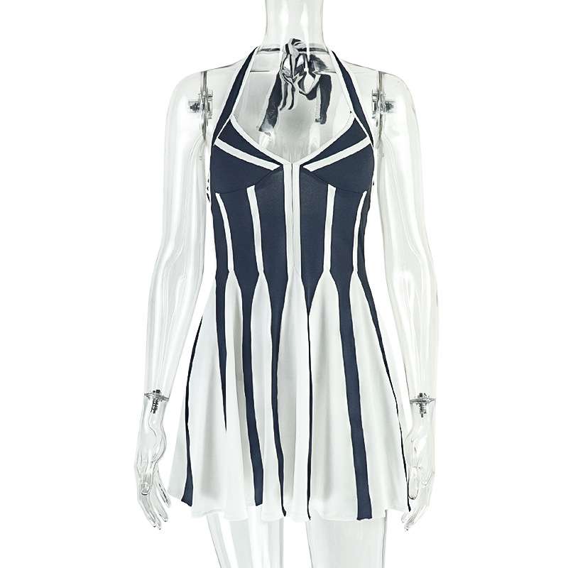 Chic Black and White Striped Dress image 5