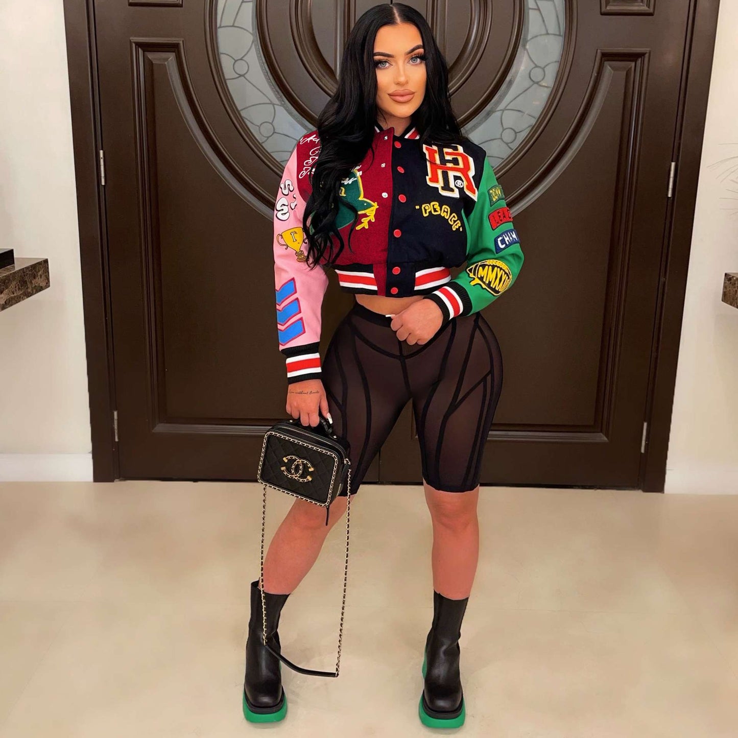 Button Up Printed Crop Bomber Jacket image 3