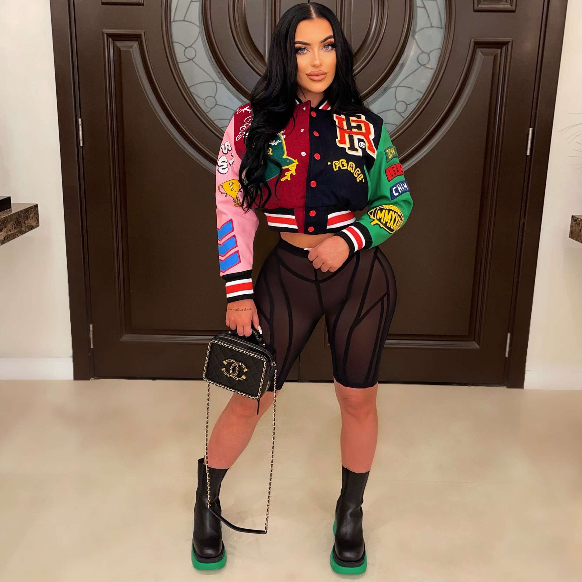 Button Up Printed Crop Bomber Jacket image 3