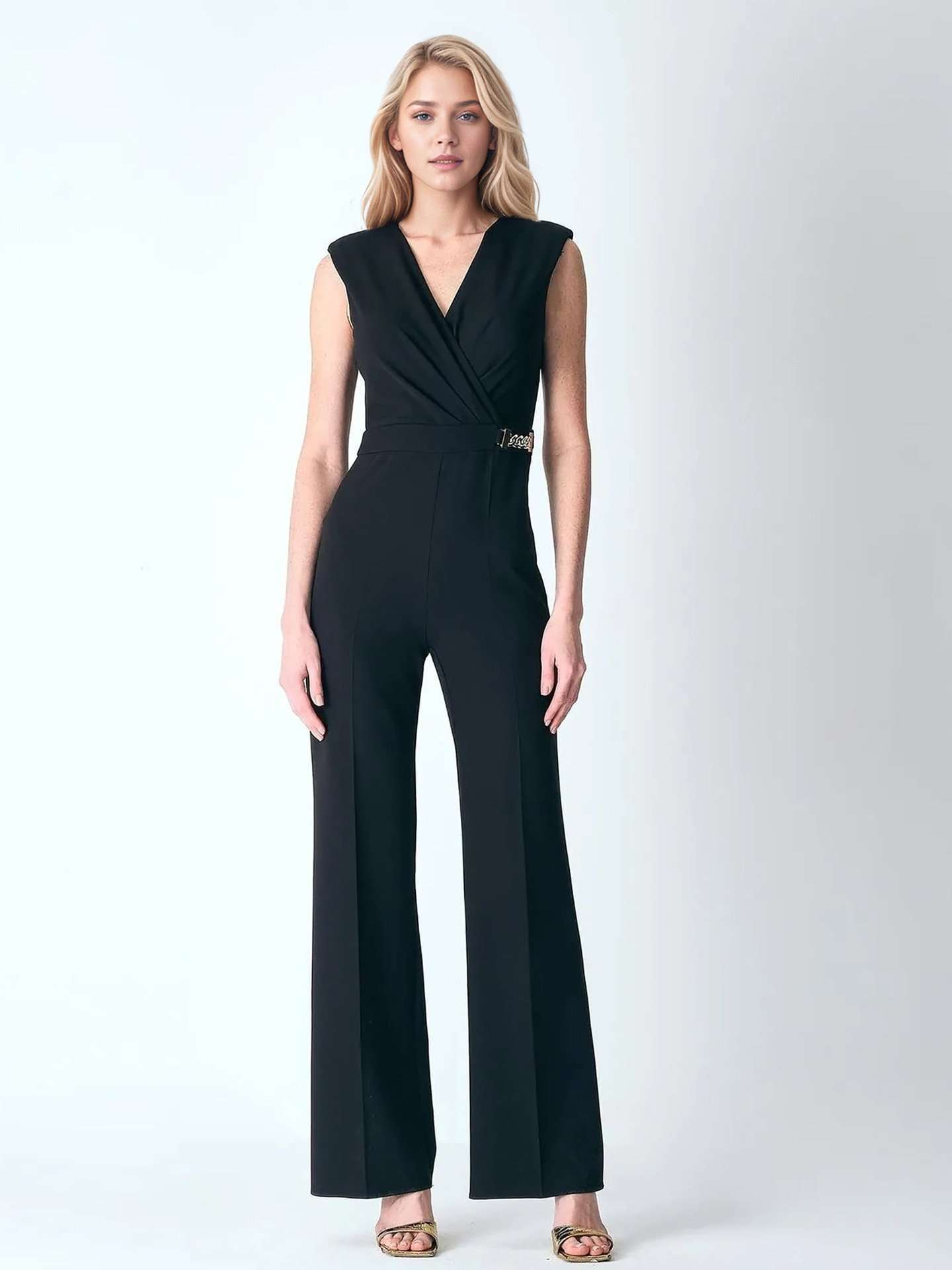 Elegant Sleeveless Wide-Leg Jumpsuit - S, Black image