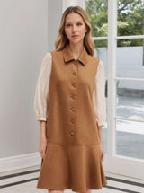 Button-Front Dress with White Sleeve Detail image 1