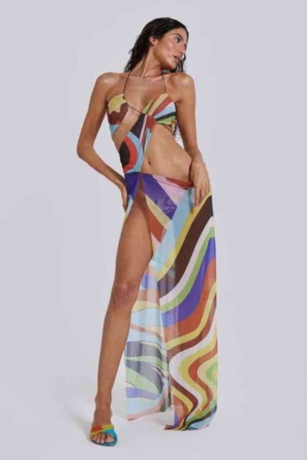 Sexy Multicolor Mesh Asymmetric Bikini Cover Up Dress image 3
