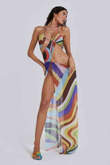 Sexy Multicolor Mesh Asymmetric Bikini Cover Up Dress image 3