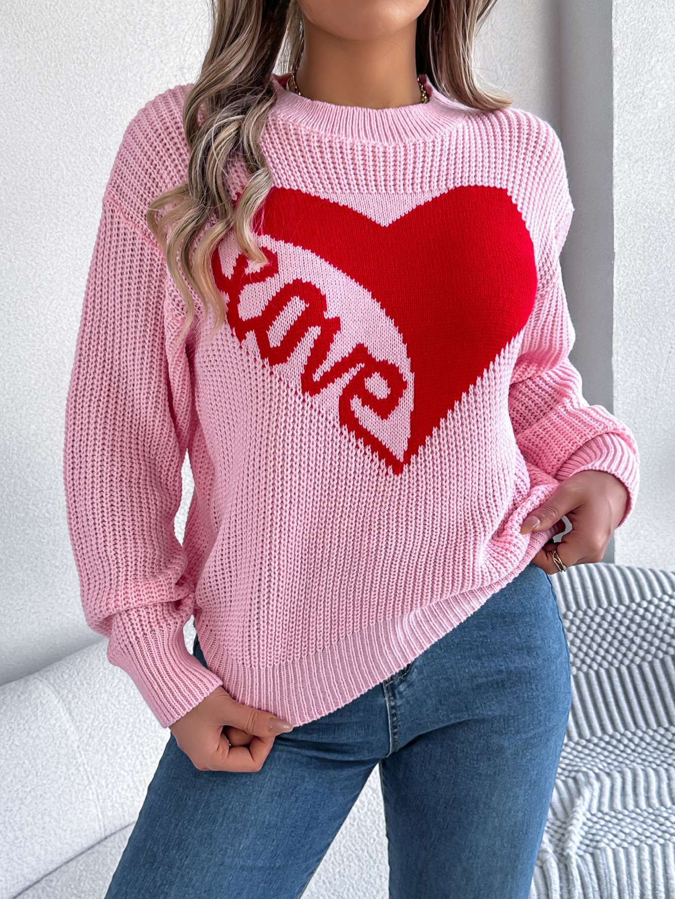 Sweater with Red Heart and Love Text image 0
