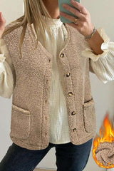 Casual Style V-Neck Sleeveless Vest Jacket - L, Beige image