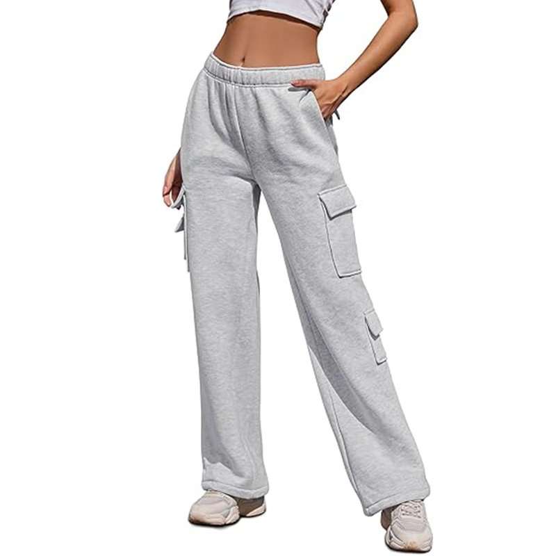 High Waisted Casual Cargo Sweatpants - S, Grey image