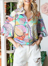 Long sleeve Floral print Casual Shirt - S, Multi Purple image