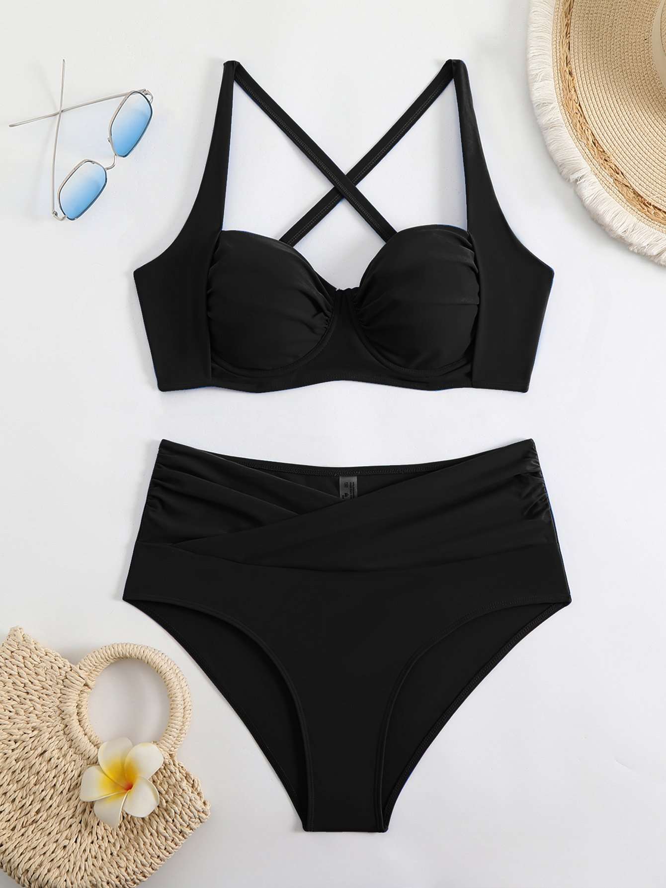 Retro-Chic High-Waisted Bikini - S, Black image