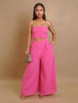 Strapless Crop Top & Wide-Leg Pants Set - S, Rose image