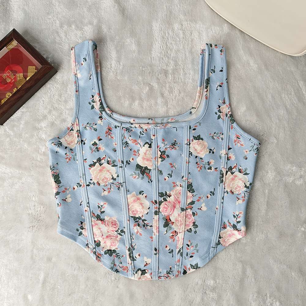 Floral Print Corset-Style Crop Top image 3