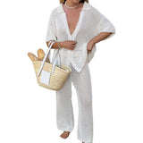 Chic White Open-Knit Beachwear Set - S, White image