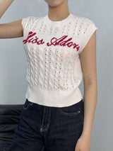 Off White Cable Knit Sleeveless Sweater image 0