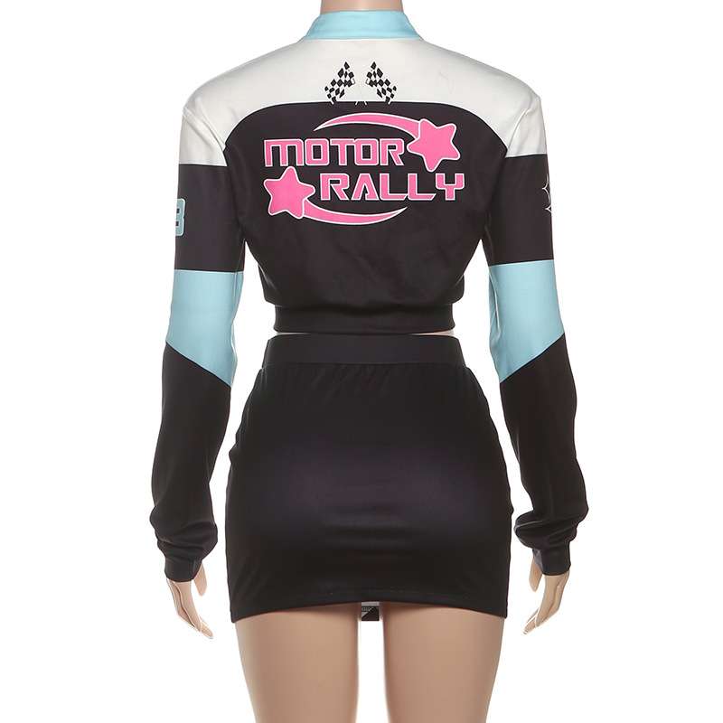 Retro Racer-Inspired Two-Piece Crop Top & Mini Skirt Set image 4