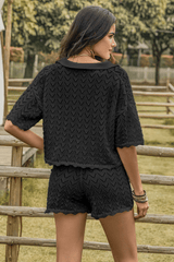 Black Solid Drop Shoulder Tee &amp; Shorts Without Belt image 4