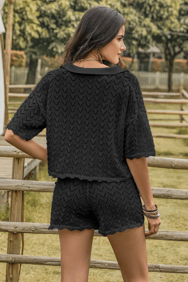 Black Solid Drop Shoulder Tee &amp; Shorts Without Belt image 4