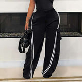 Wide leg straight casual striped pants - M, Black image