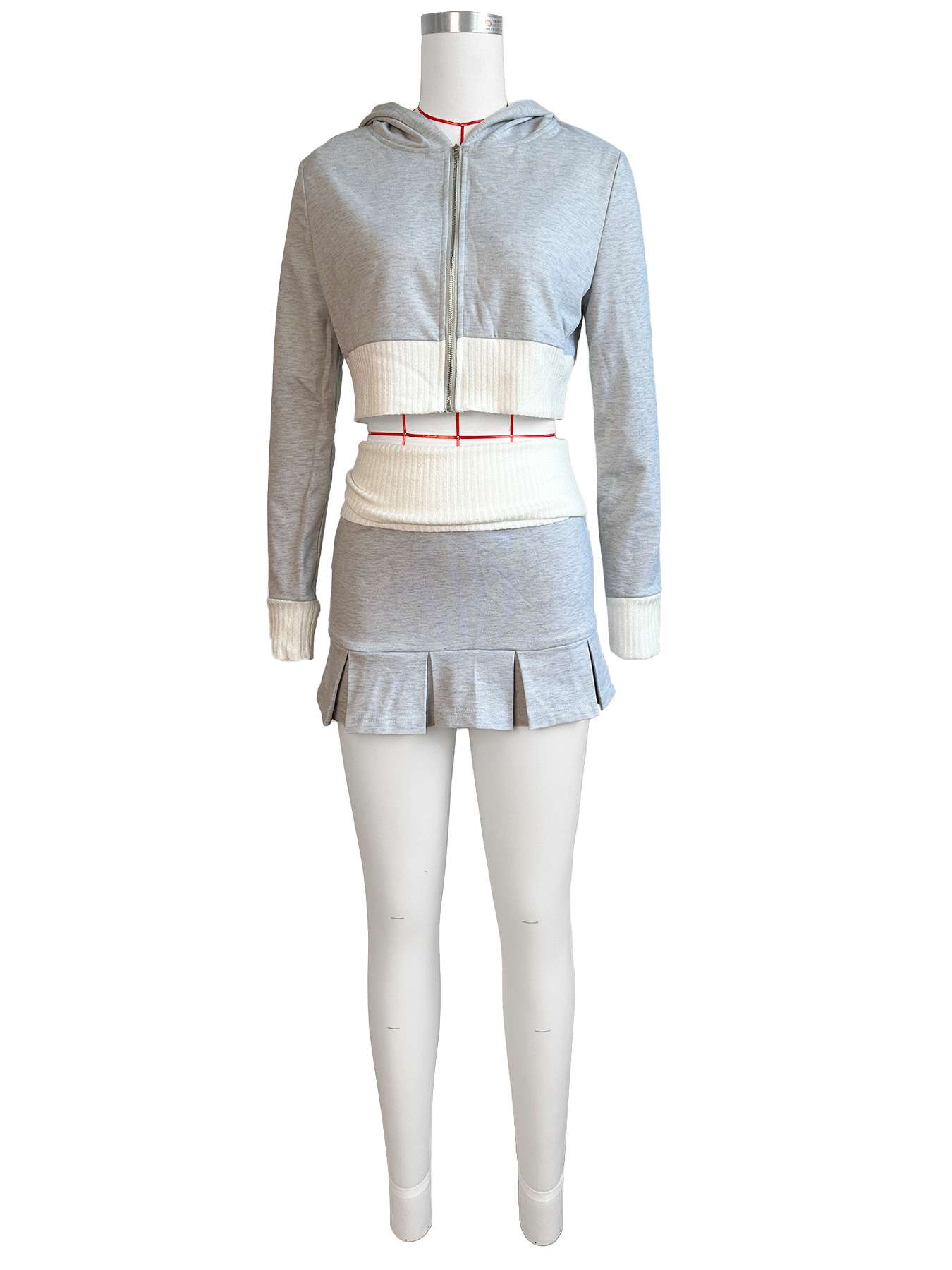 Color Contrast Hooded Pleated Skirt Set image 4