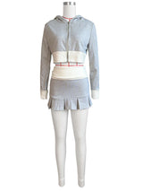 Color Contrast Hooded Pleated Skirt Set image 4