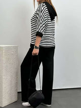 Casual Striped Oversized Top & Wide-Leg Pants image 2
