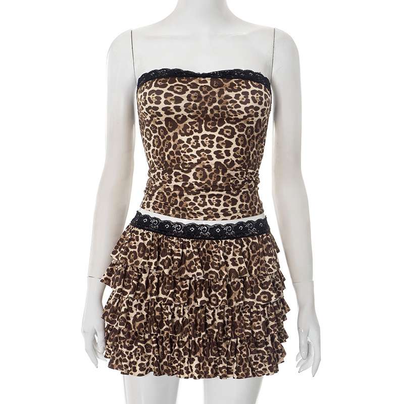 Leopard Print Strapless Top & Skirt Set image 2