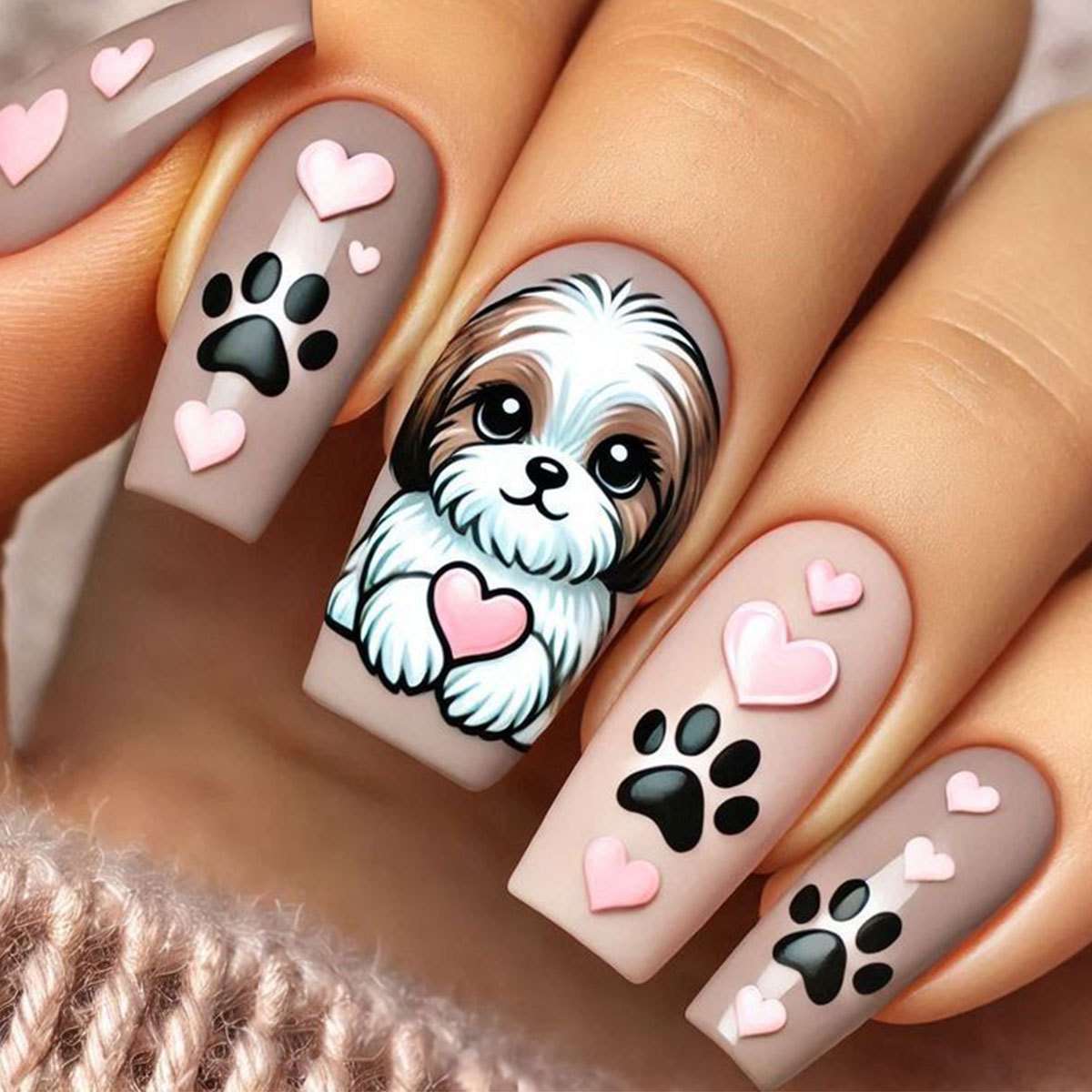 Adorable Dog and Paw Heart Nail Art Design image 5