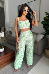 Stylish Tropical Print Two-Piece Set - L, Green image