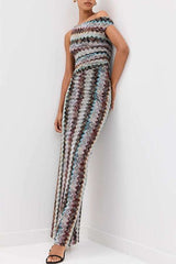 Zigzag Pattern Sleeveless Dress - M, Grey image