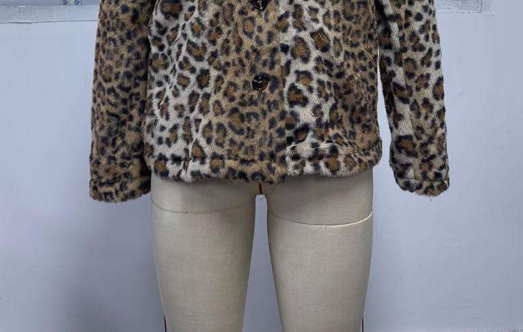 Leopard Print Faux Fur Button-Up Jacket image 7